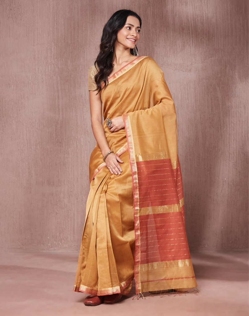 Mustard Cotton Silk Blend Stitched Sari