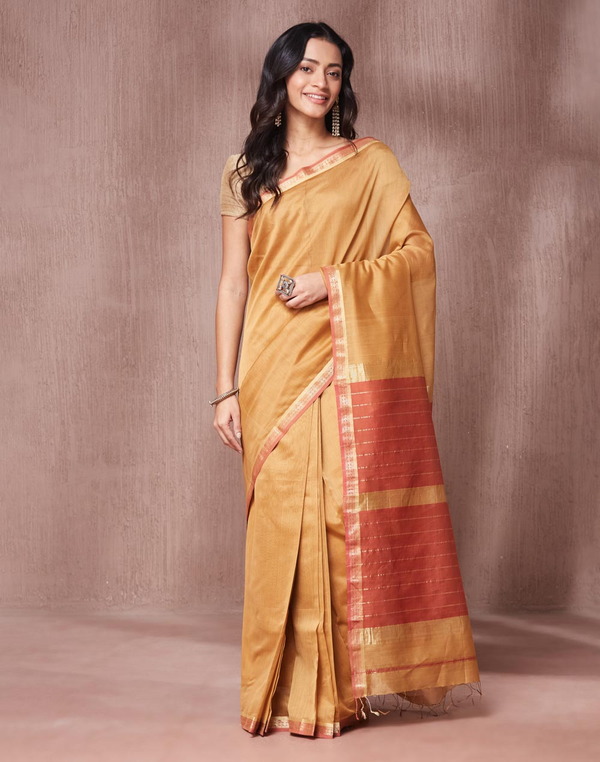 Mustard Cotton Silk Blend Stitched Sari