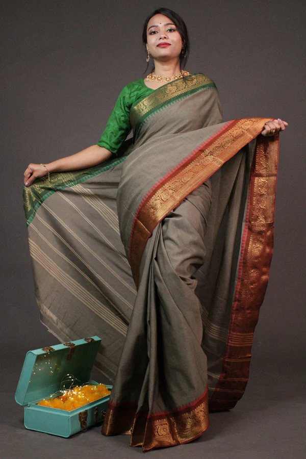 Theni Fine Cotton Wrap in 1 minute Saree with Chettinad Border