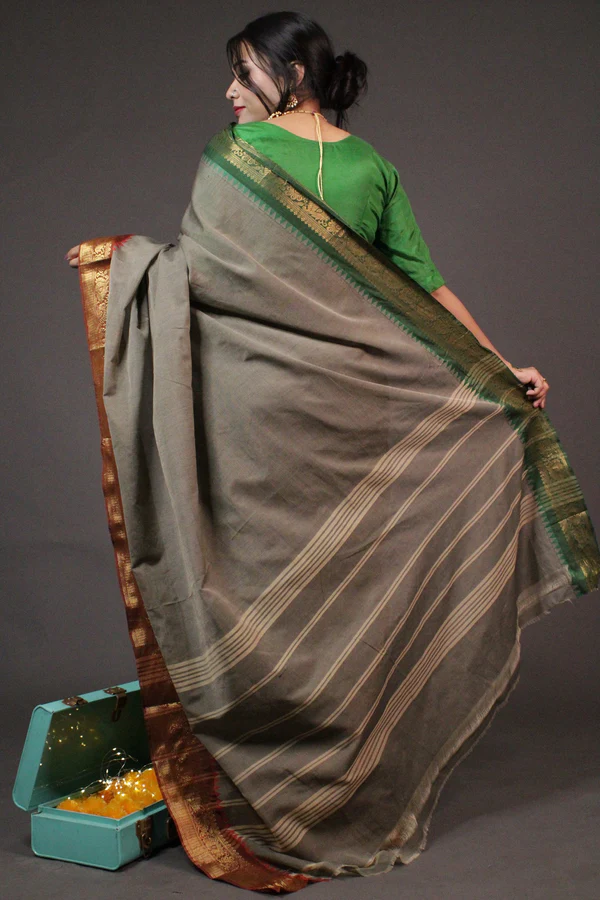 Theni Fine Cotton Wrap in 1 minute Saree with Chettinad Border