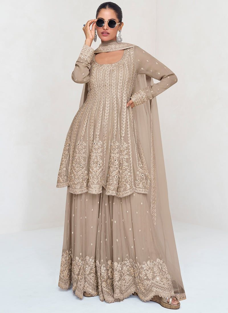 Beige Georgette Sharara kurta set