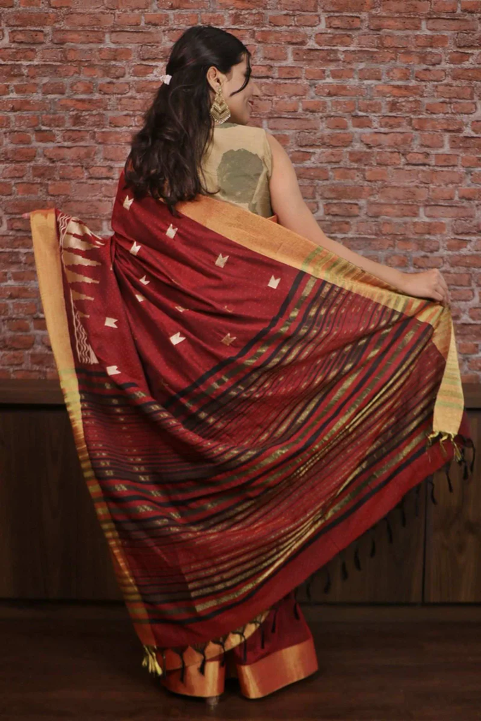 Resham thread woven zari traditional wrap in 1 minute saree