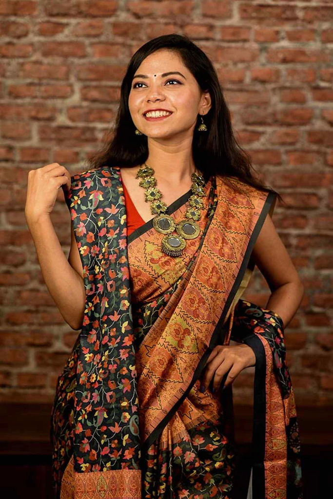 Printed pashmina wrap in 1 minute saree with shawl