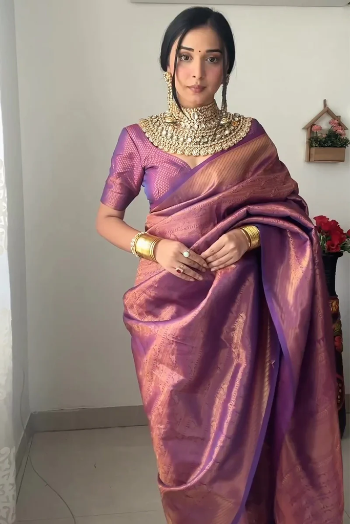 Ready To Wear Purple Kanjivaram Silk Saree