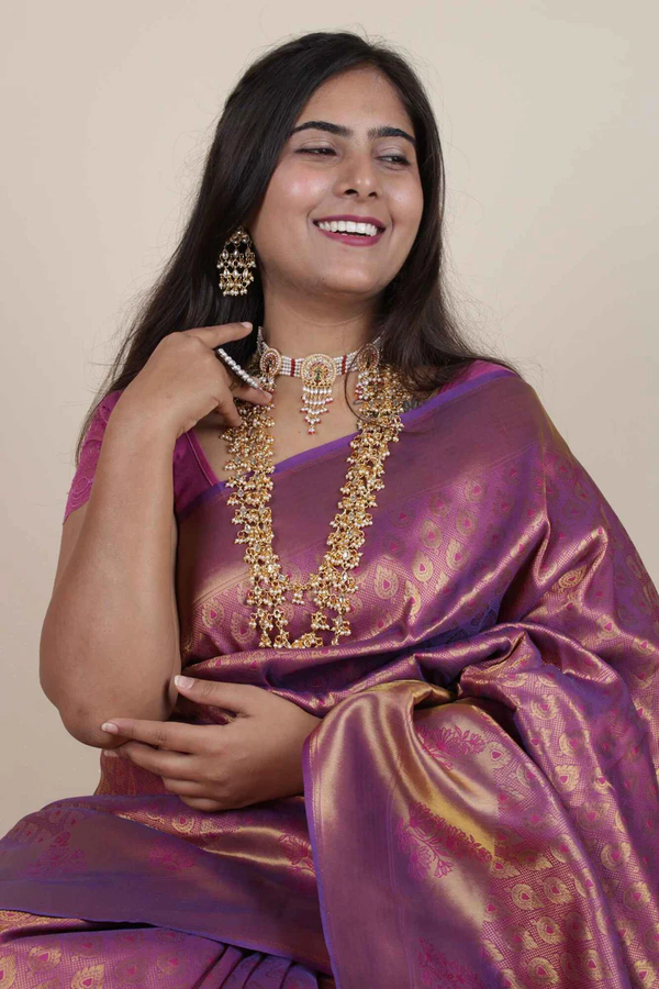 Wine gold kanjivaram dhoop chaanv all over wrap in 1 minute saree