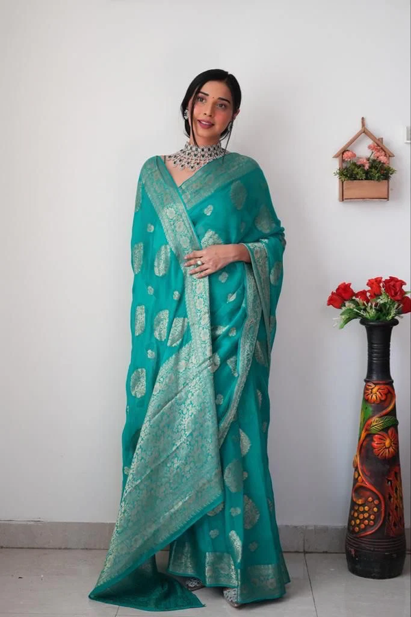 Trendy 1-Minute Ready To Wear Sea Green Soft Silk Saree