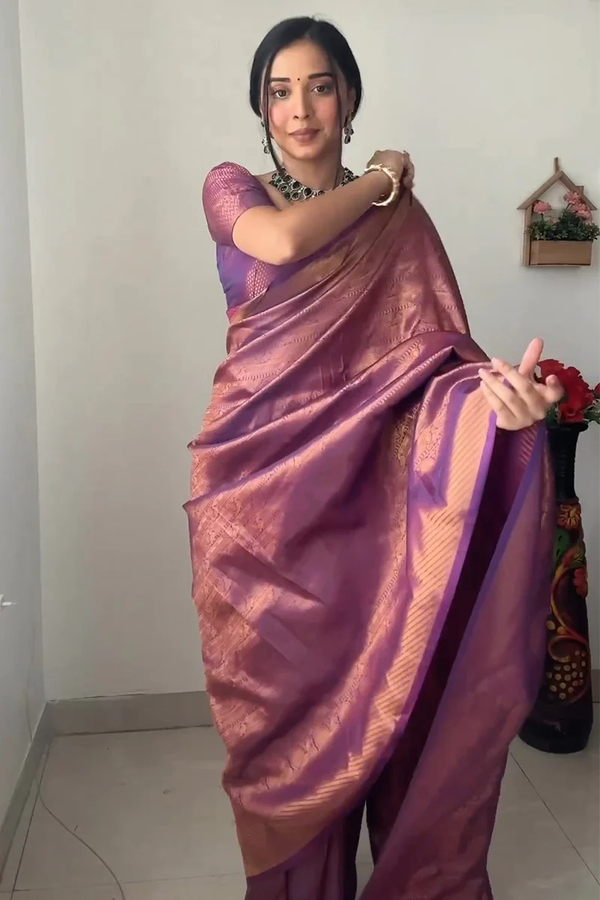 Ready To Wear Purple Kanjivaram Silk Saree