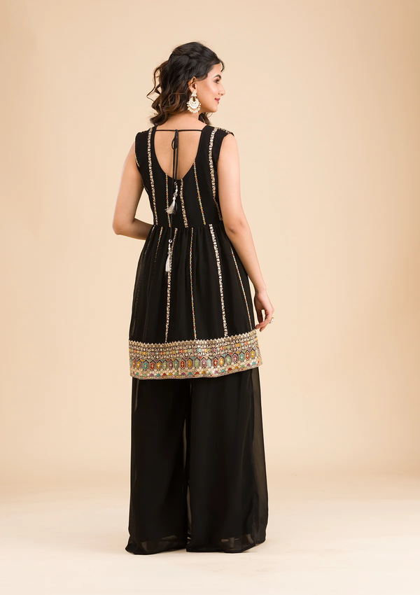 Black Zariwork Georgette Readymade Salwar Suit