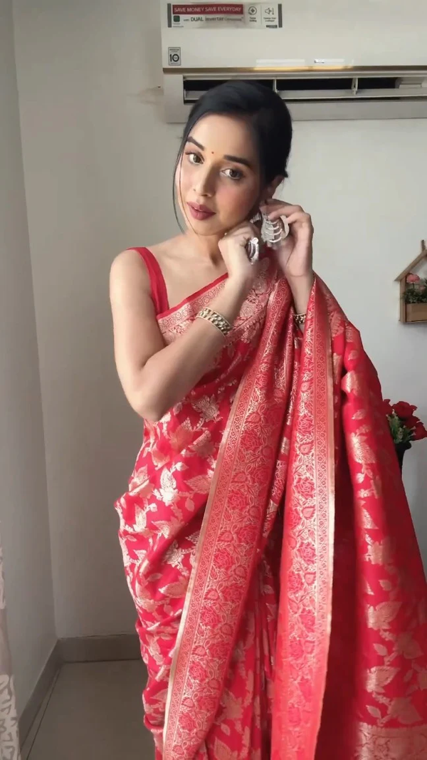 Ready To Wear Red Soft Silk Saree