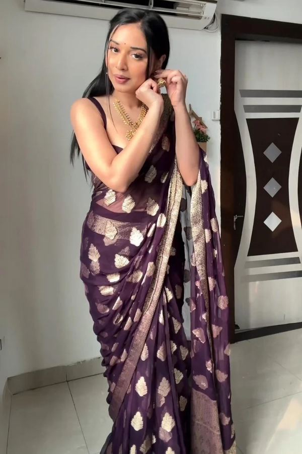 Ready To Wear Dark Purple Cotton Silk Saree