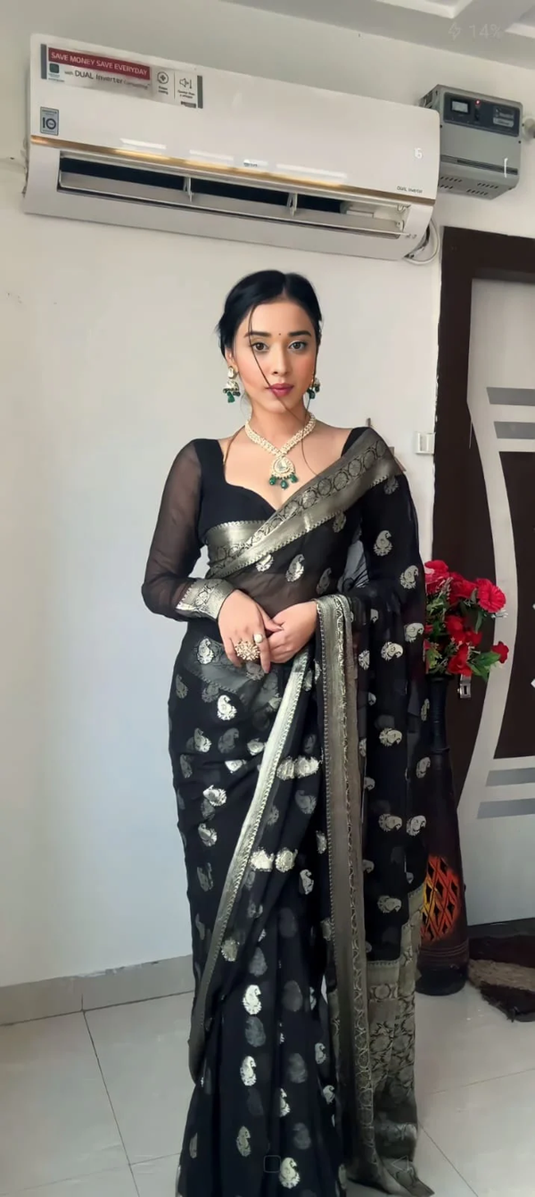 Ready To Wear Black Cotton Silk Saree