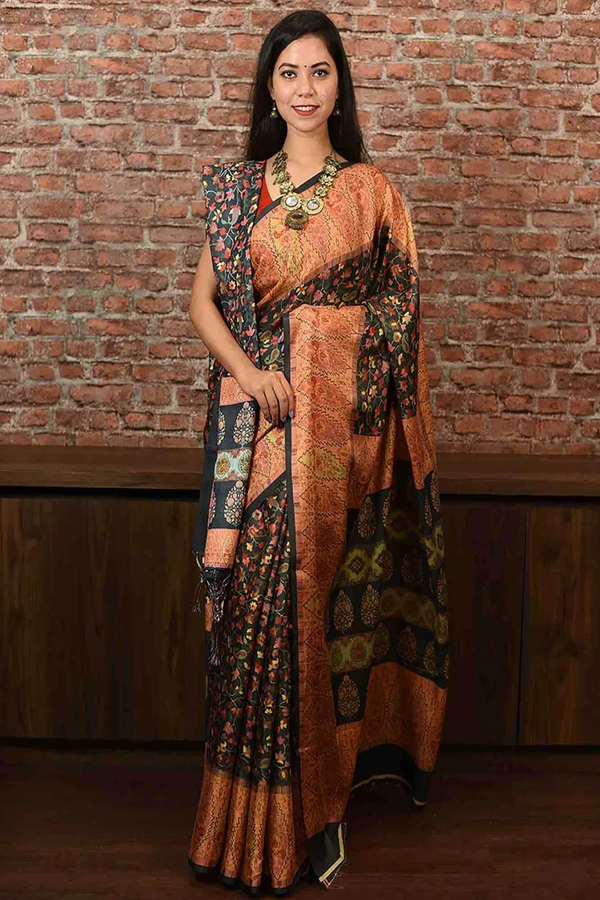 Printed pashmina wrap in 1 minute saree with shawl