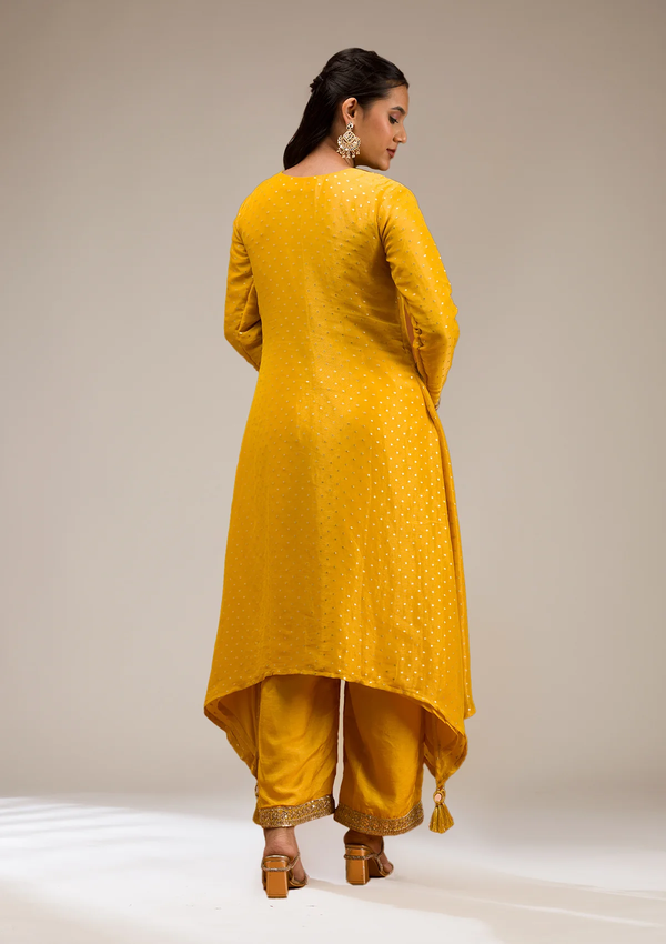 Mustard Zariwork Semi Crepe Readymade Salwar Suit