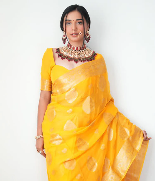 Ready To Wear Yellow Cotton Silk Saree