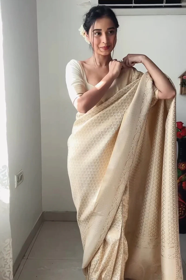 Ready To Wear Beige Kanjivaram Silk Saree