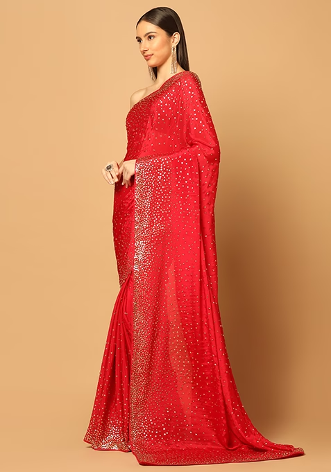 Red Eternal Embroidered Saree Set