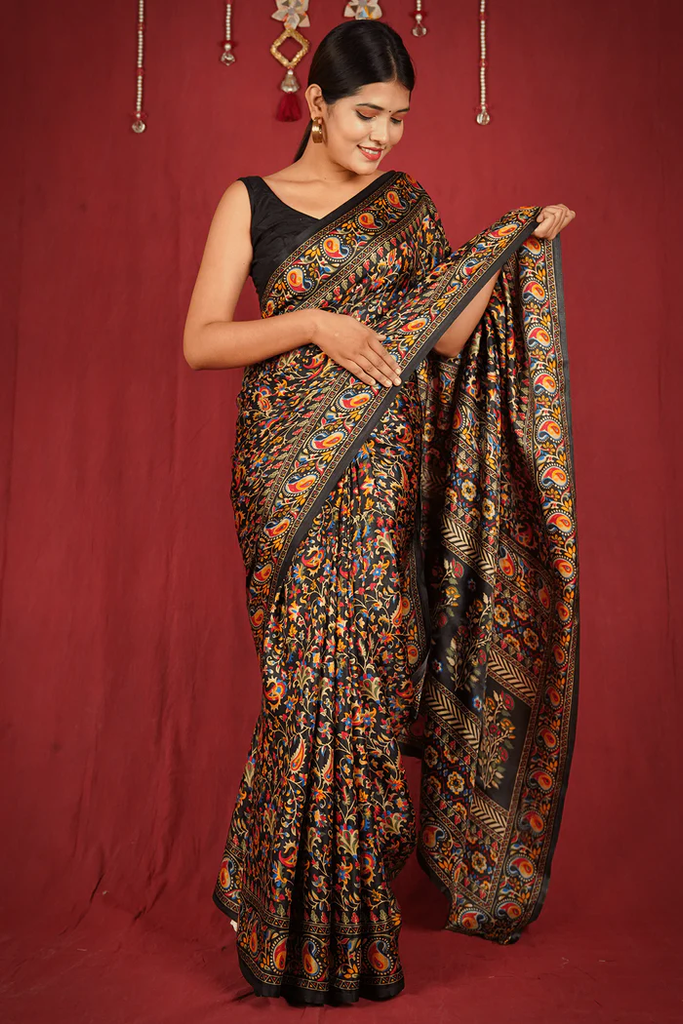 Ready to wear Pashmina Silk Kalamkari Blend Wrap in 1 minute saree