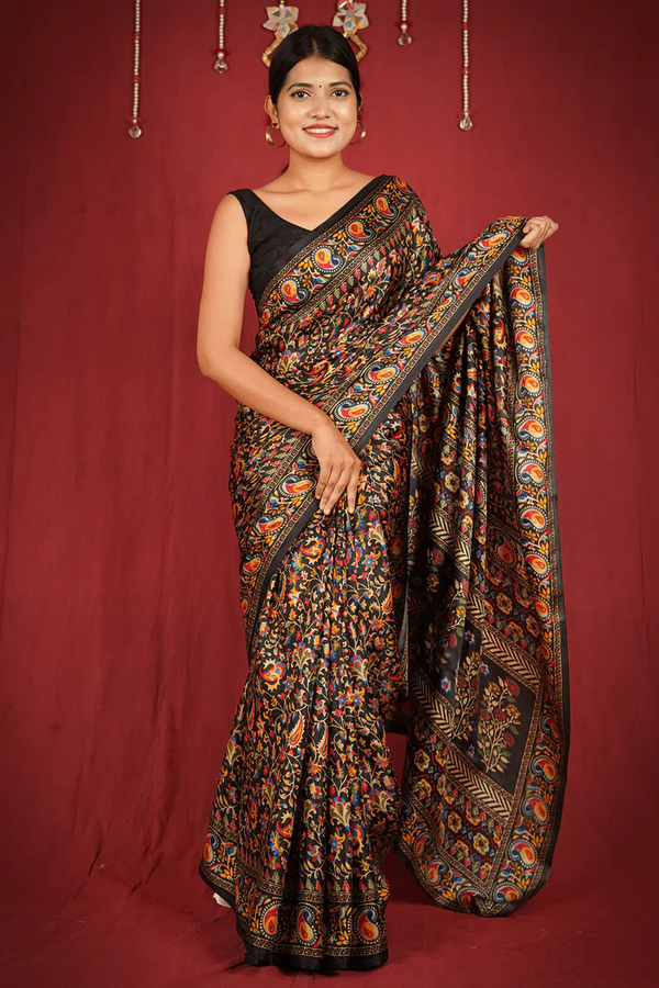 Ready to wear Pashmina Silk Kalamkari Blend Wrap in 1 minute saree