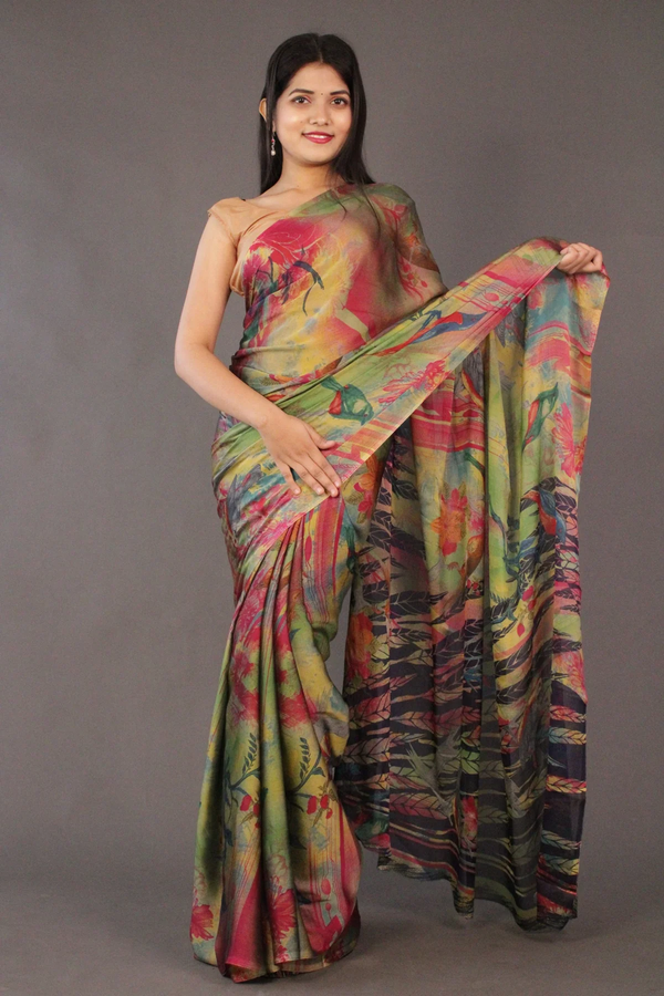 Crepe Forest Designer Printed Wrap in 1 minute saree