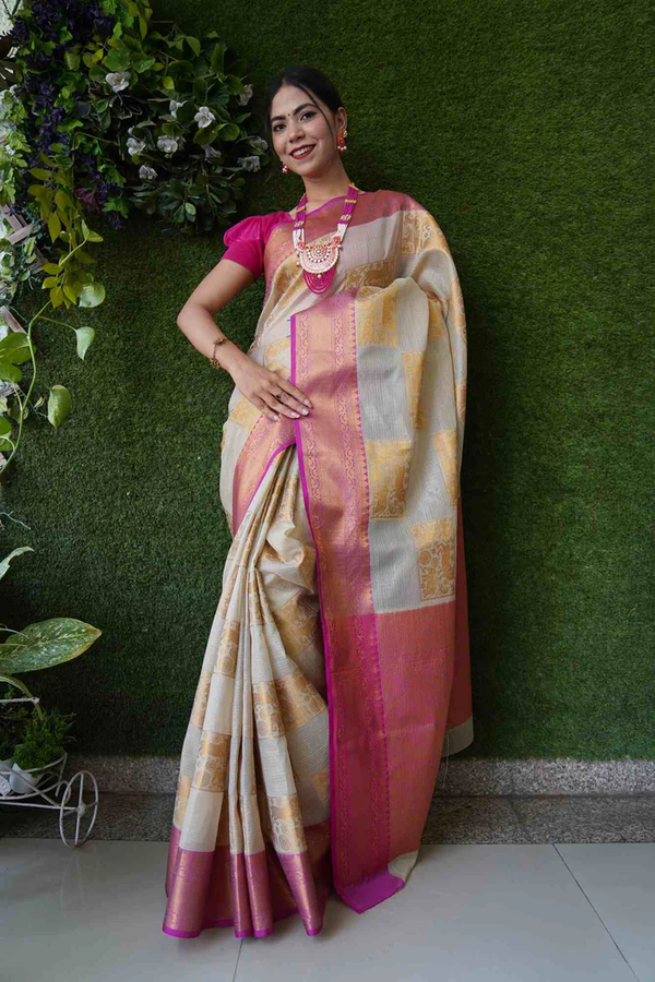 Zari Woven Heavy Pallu Kanchipuram Wrap in 1 minute saree