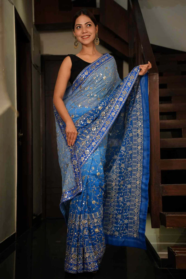 EXQUISITE SEQUIN EMBELLISHED READY-TO-WEAR SAREE – A DAZZLING FUSION OF ELEGANCE AND GLAMOUR