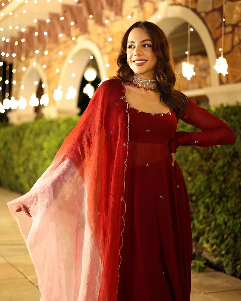 MAROON BLUSH EMBROIDERED GEORGETTE SUIT SET