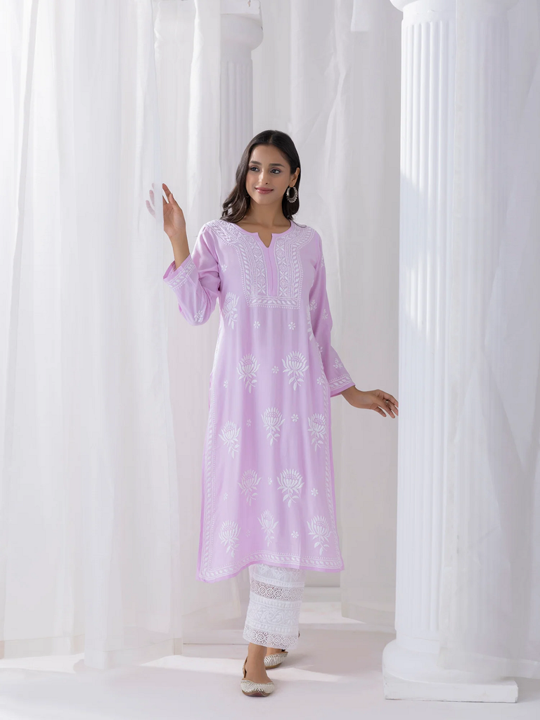 Kurta Set with Chikankari Hand Embroidery Pink