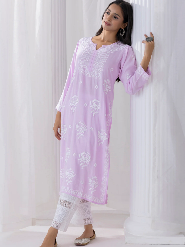 Kurta Set with Chikankari Hand Embroidery Pink