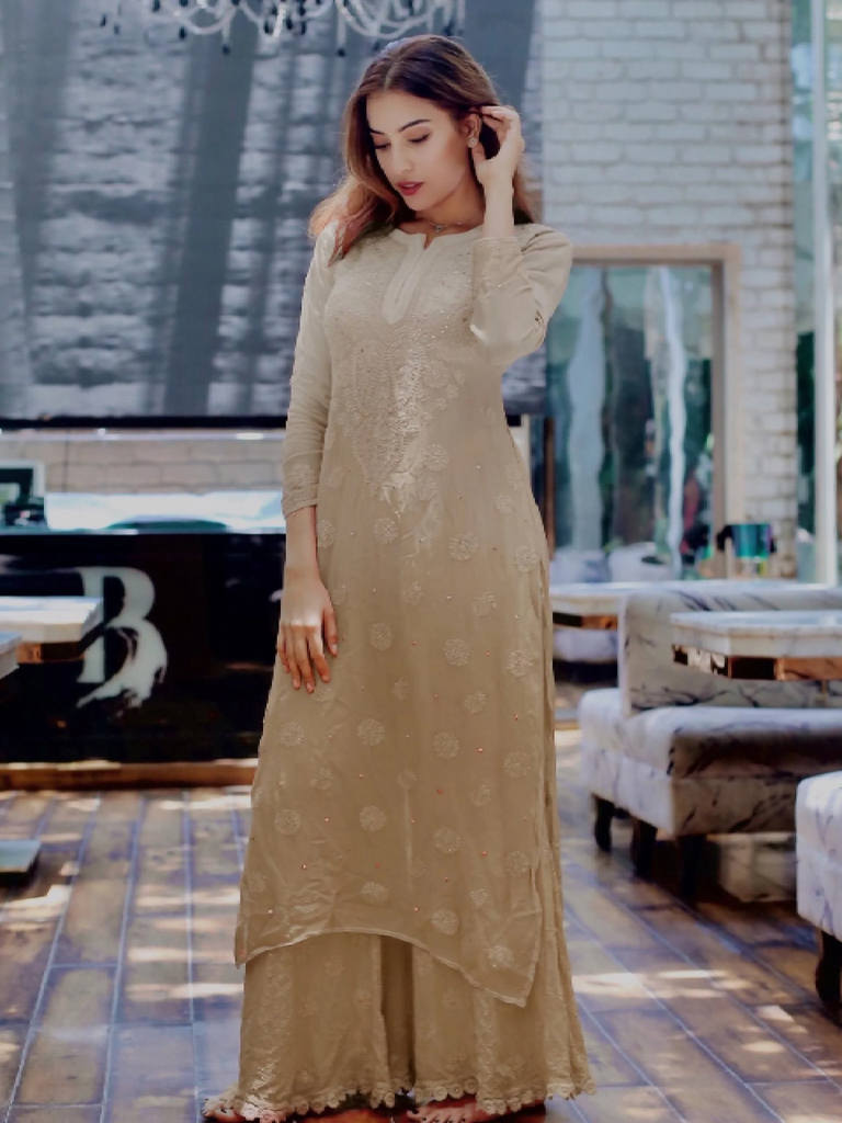 Ivory Cream Ombré Chikankari Kurta Set