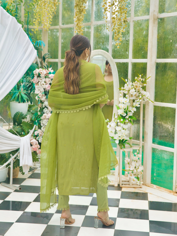 Olive Blossom Chikankari Sleeveless Kurta Set