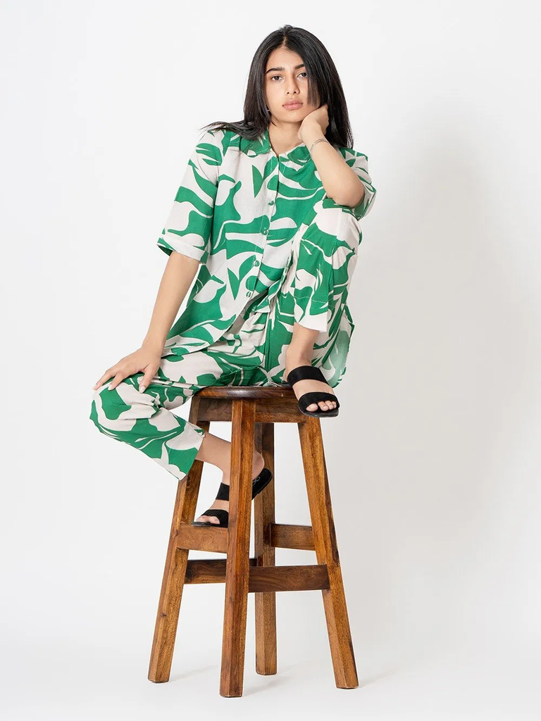 Green Printed Cotton Co-ord Set - Set of 2