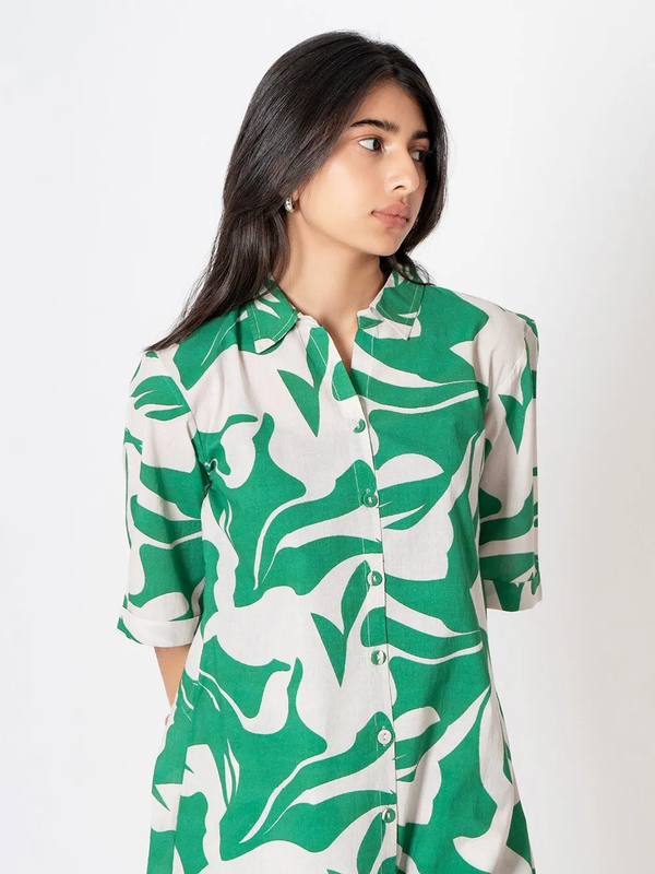 Green Printed Cotton Co-ord Set - Set of 2