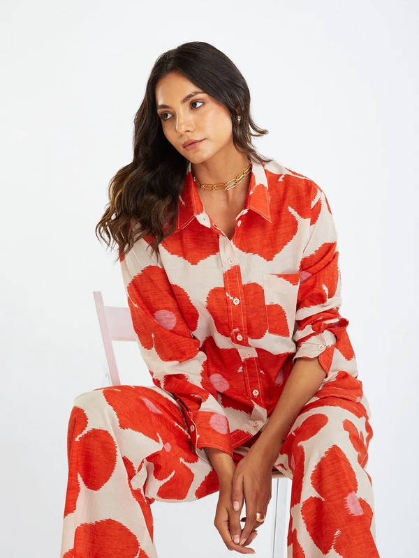 Red Printed Cotton Co-ord Set- Set of 2