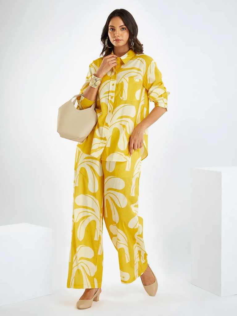 Yellow Printed Cotton Co-ord Set- Set of 2