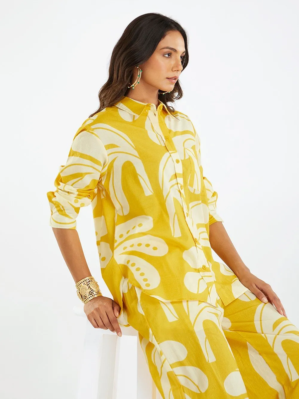 Yellow Printed Cotton Co-ord Set- Set of 2