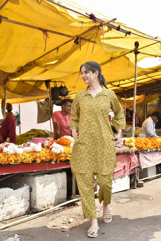 LIME YELLOW SHORT KURTA SET