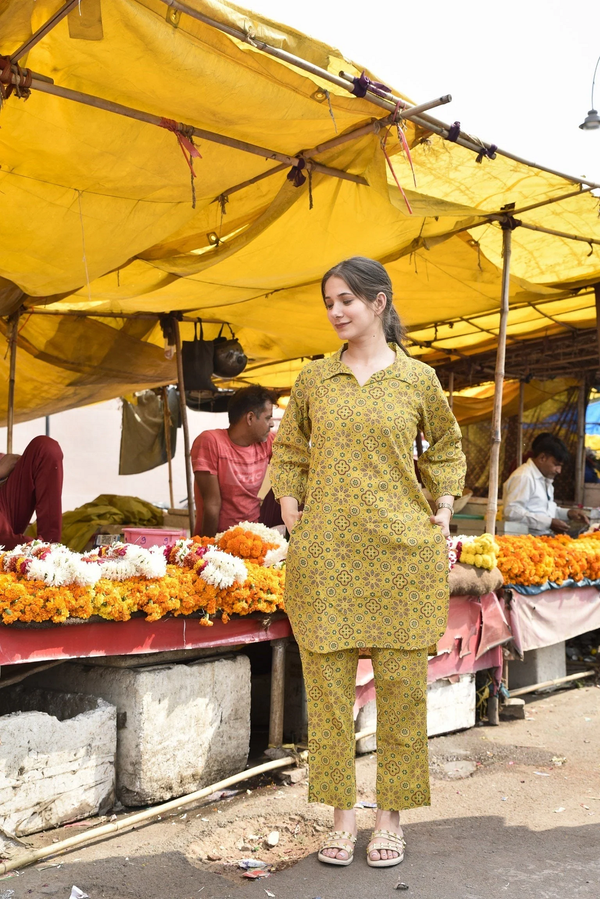 LIME YELLOW SHORT KURTA SET