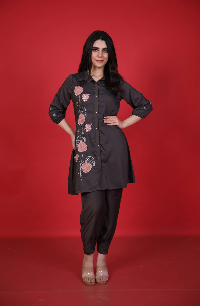 TUHINA GREY APPLIQUE CO-ORD SET