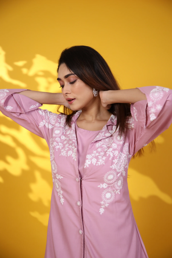 IRIS FLAMINGO EMBROIDERED CO-ORD SET