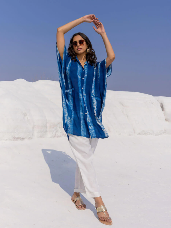 Set of 2 - Breeze Dabu Indigo Shirt Dress and Pants