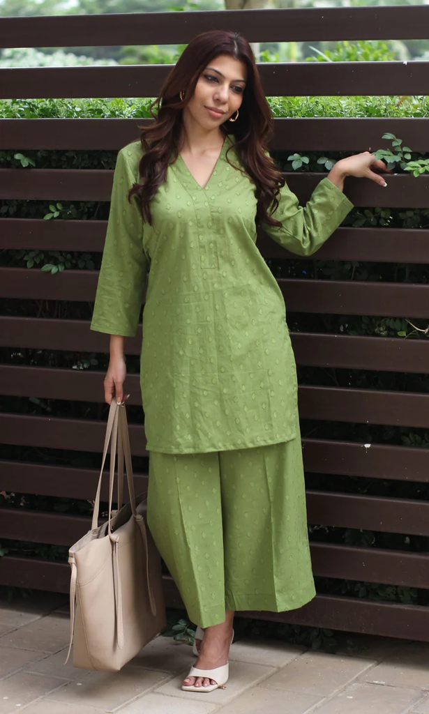 Cotton Dobby Green Coord Set