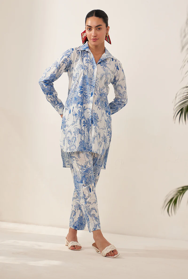 BLUE TROPICAL HIGH LOW LOVEBIRDS CO-ORD SET