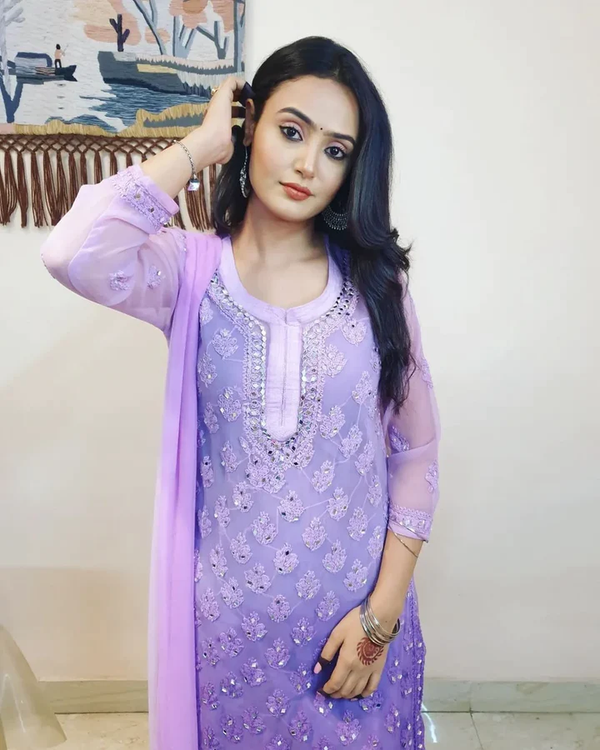 Purple Ombre Mirror Work Chikankari Sharara Set