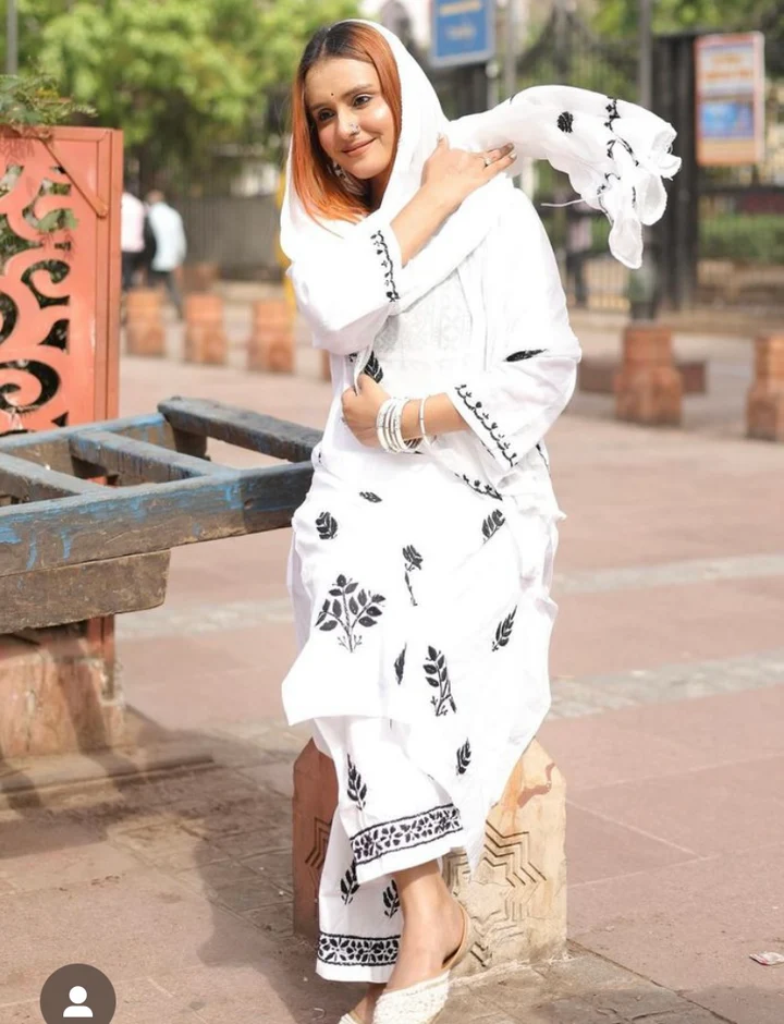 Sahiba Pretty White Lucknowi Chikankari cotton Kurti With Pant and Dupatta