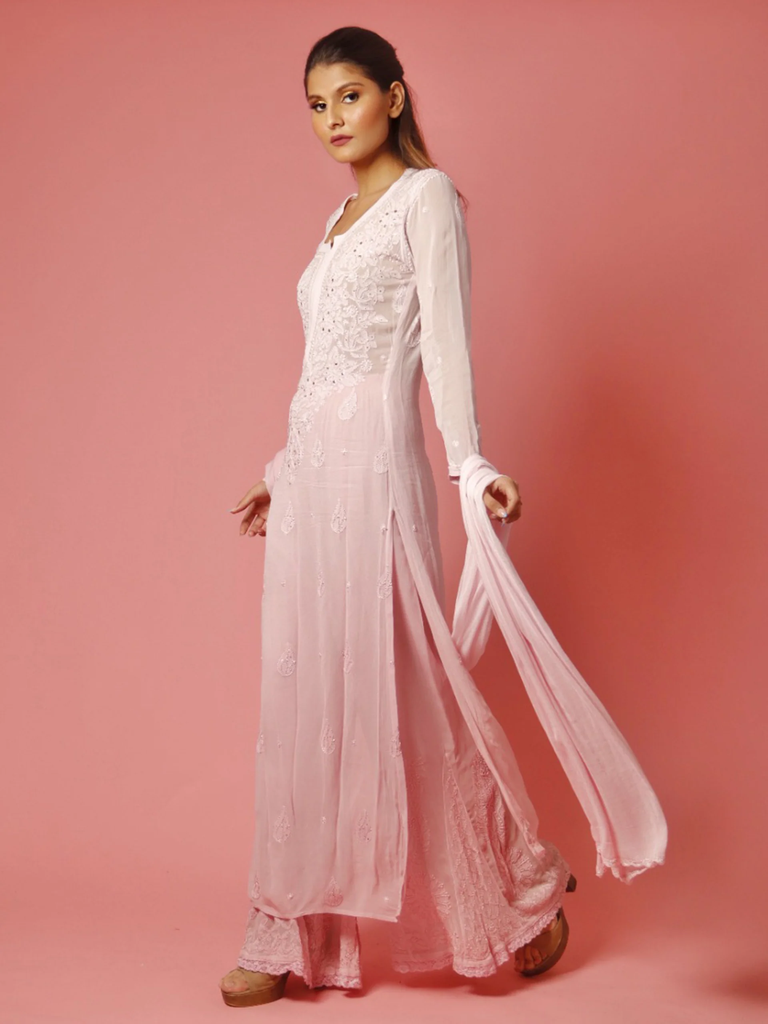 Dusty Pink Chikankari & Mukaish Ombré Chikankari Kurta Set