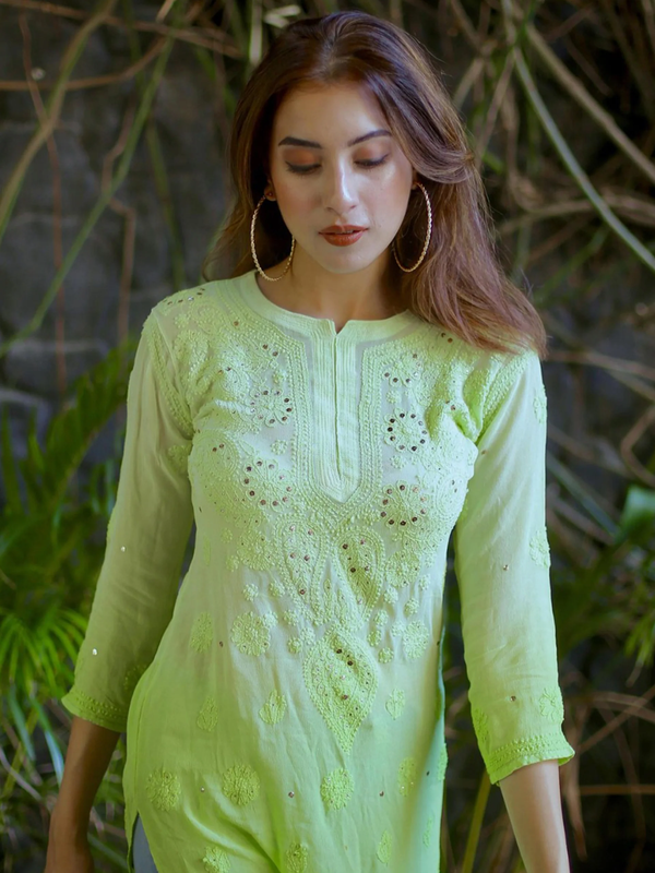 Sap Green Ombré Chikankari Kurta Set