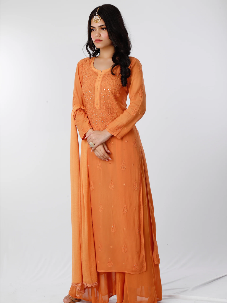 Tequila Sunrise Chikankari Kurta Set