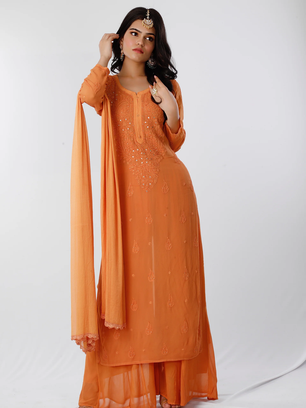 Tequila Sunrise Chikankari Kurta Set