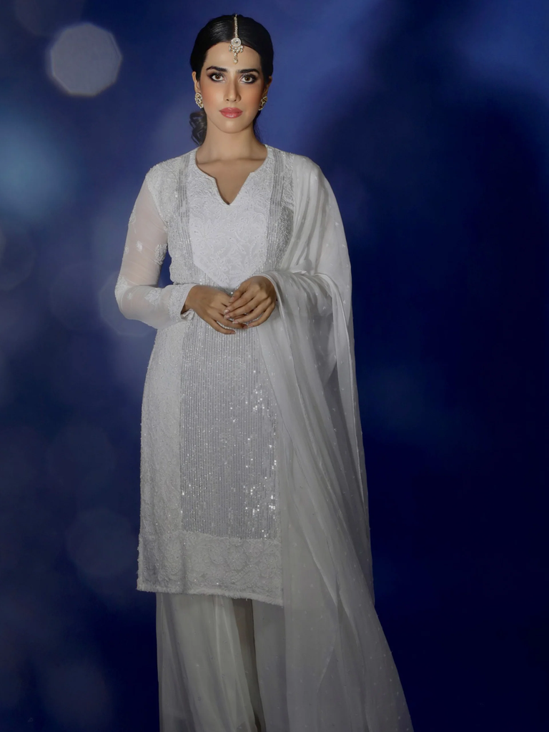 Sequins & Iridescent Pearl Embroidered Kurta Set