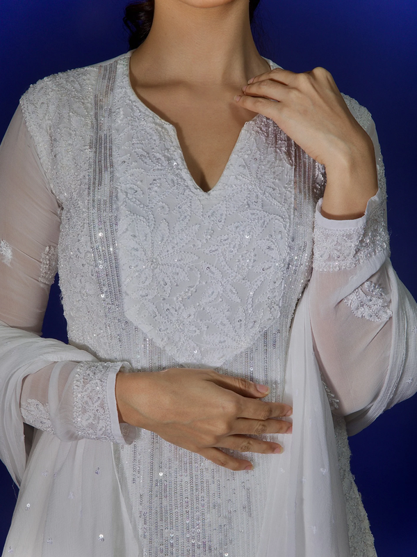 Sequins & Iridescent Pearl Embroidered Kurta Set